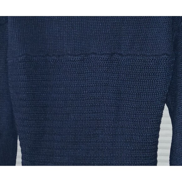 J. Crew Women's Navy Blue Knit Sweater Sz Medium Long Sleeve Hi-Low Semi-Sheer - Picture 5 of 9